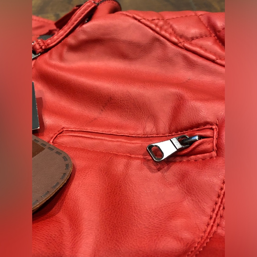 Cavalini Faux Leather Motorcycle Fashion Jacket Size MEDIUM- Rose Red NWT - Picture 14 of 15